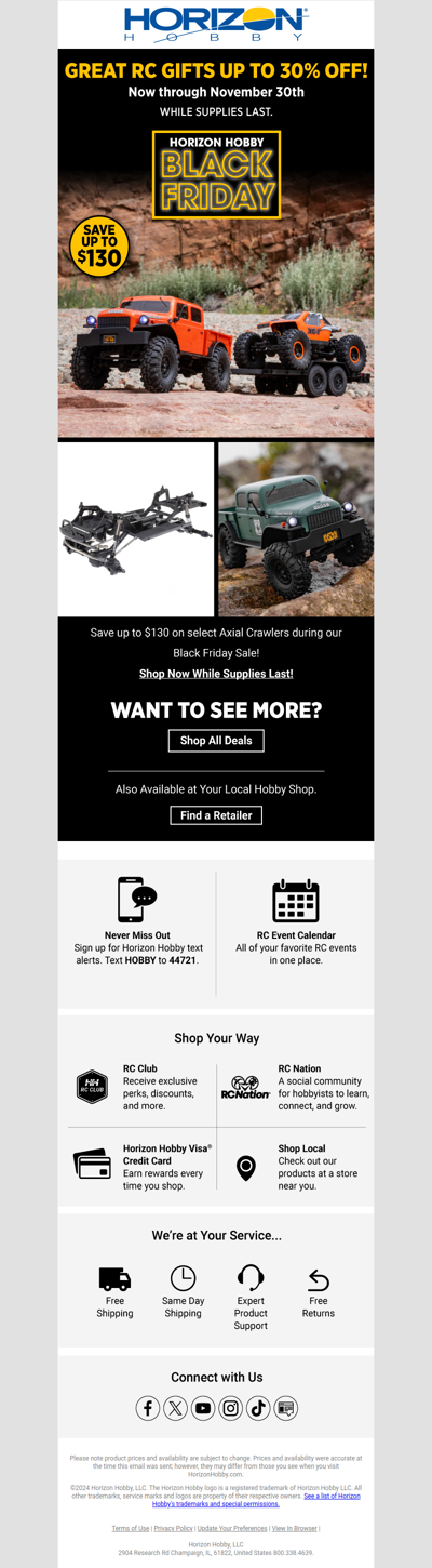 Save up to $130 on Select Axial Crawlers during our Black Friday Sale!