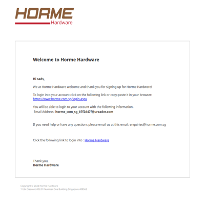 Horme Hardware - Account Created