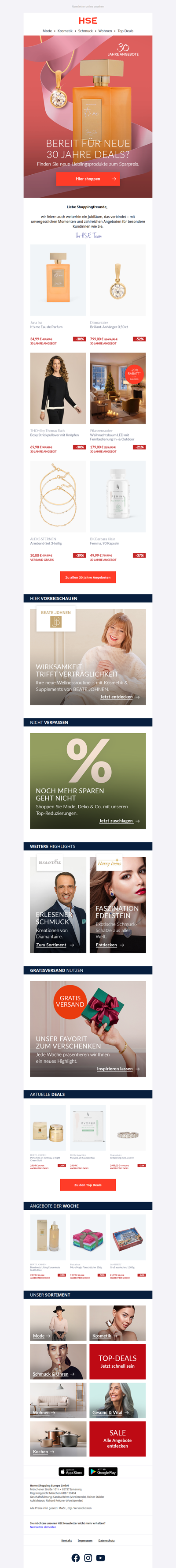30 Jahre HSE – Highlights für Sie zum Jubelpreis