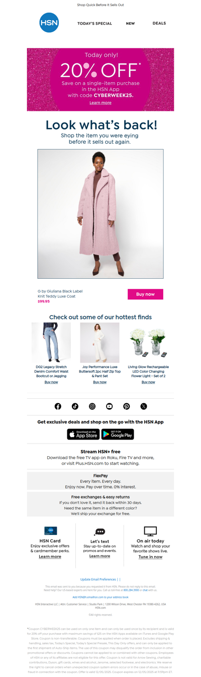 Lucky You, It's Back and 20% Off! G by Giuliana Black Label Knit Teddy...