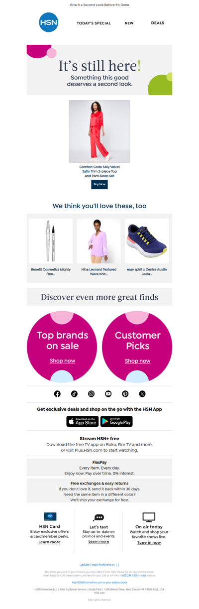 It's Still Here! Comfort Code Silky Velvet Satin Trim 2-piece Top and Pant Sleep Set