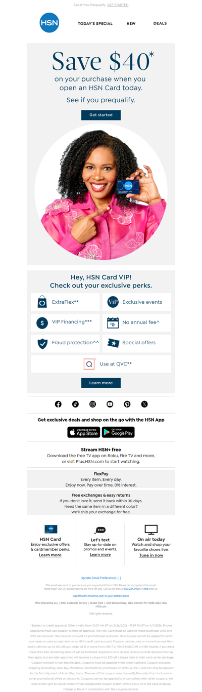 Save $40 When You Open an HSN Card Today