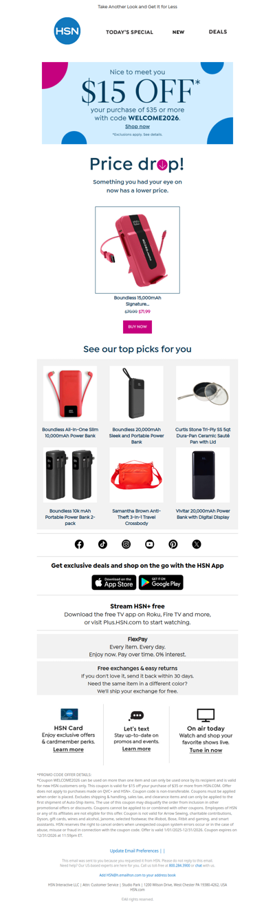 Price Drop! Boundless 15,000mAh Signature Power Bank Portable Charger