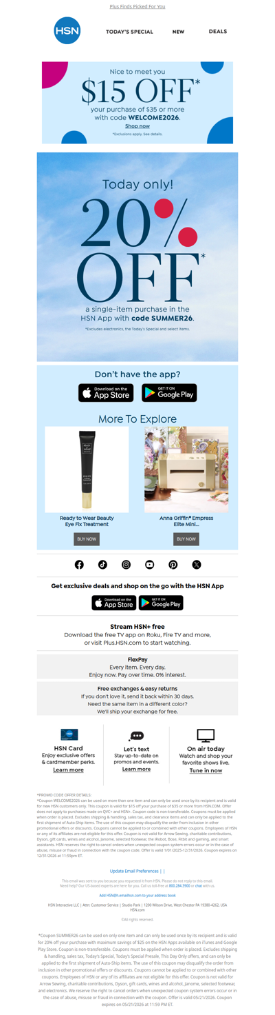 Last Chance: 20% Off Ends Tonight in the HSN App