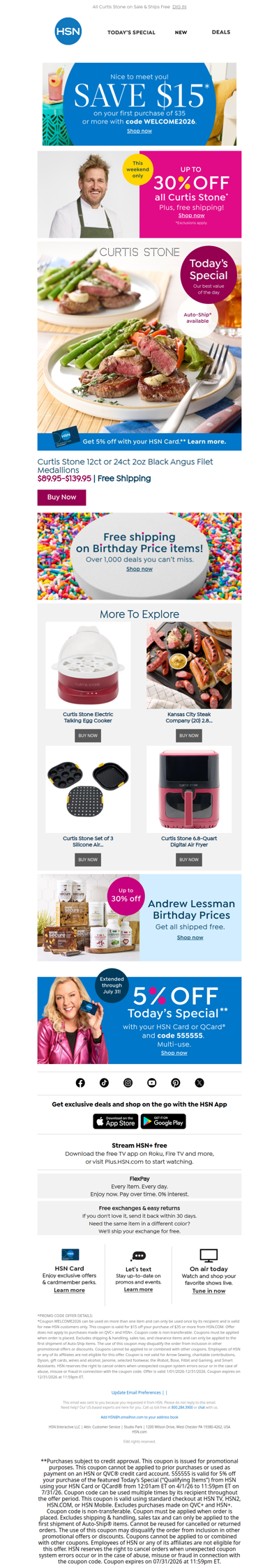 Now Serving: Curtis Stone Filets & 5 FlexPay