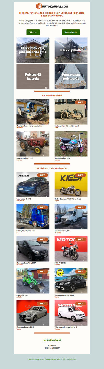 Porsche-traktori, latolöytö ja rannan monitoimikone