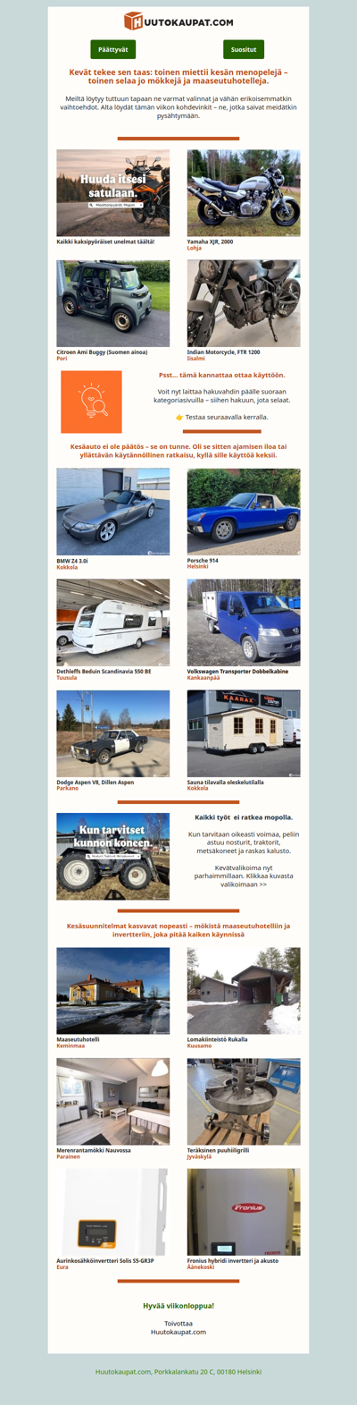 Buggysta Porscheen ja maaseutuhotelliin