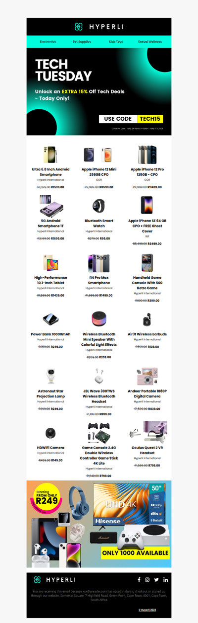 Tech Tuesday with 15% Off 😱 Apple iPhone 12 Mini | Ultra Android Smartphone | Bluetooth Smartwatch | Apple iPhone 12 Pro | High Performance Tablet | Handheld Game Console | Wireless Bluetooth Mini Speaker and MORE! 🤩