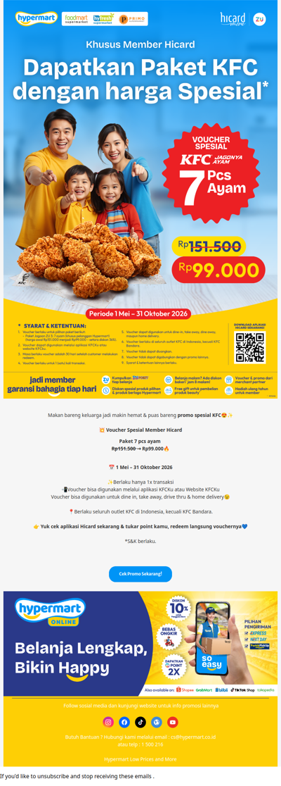 Nikmati penawaran Paket KFC 7 Pcs Ayam hanya Rp99Rb di Hicard❤️‍🔥