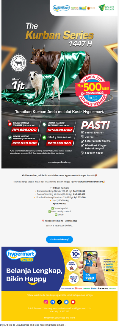 Belanja sambil tunaikan ibadah kurban? Sekarang Bisa di Hypermart✨
