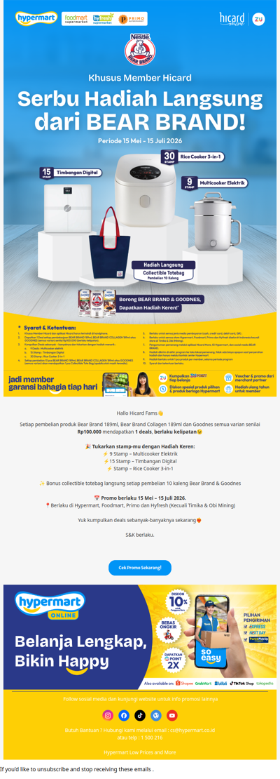 Belanja Bear Brand & Goodnes, Kumpulkan Deals Berhadiah Rice Cooker hingga Multicooker Elektronik🥳