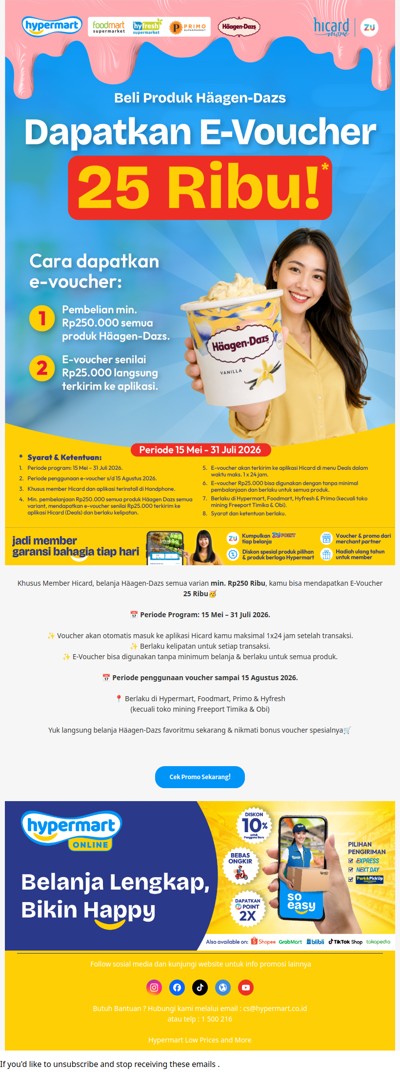 🍨 Saatnya stok Häagen-Dazs & dapatkan bonus Voucher 25 Ribu✨