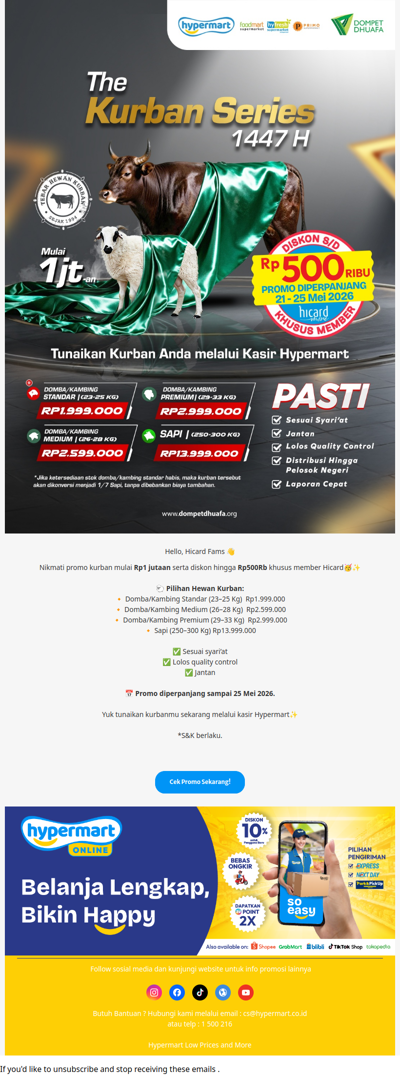 🌙 Idul Adha semakin dekat, yuk tunaikan niat suci kurban lebih mudah di Hypermart🐐