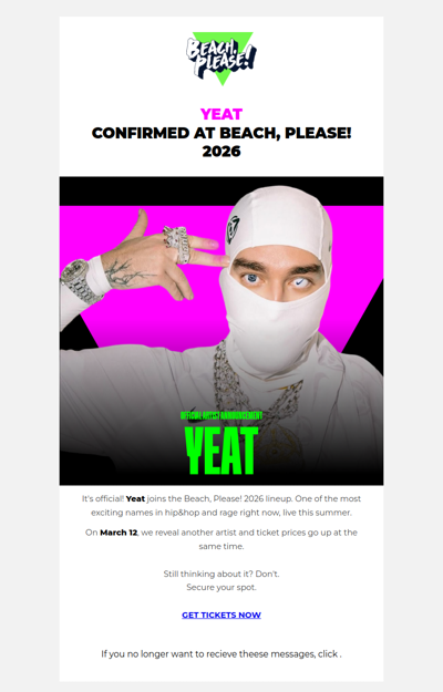 Beach, Please! - YEAT confirmed. The lineup just got heavier