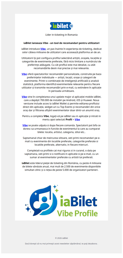 iaBilet lanseaza Vibe - un tool de recomandari pentru utilizatori