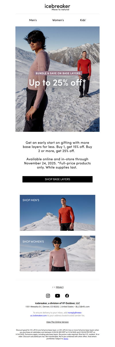 Save up to 25%* on base layers