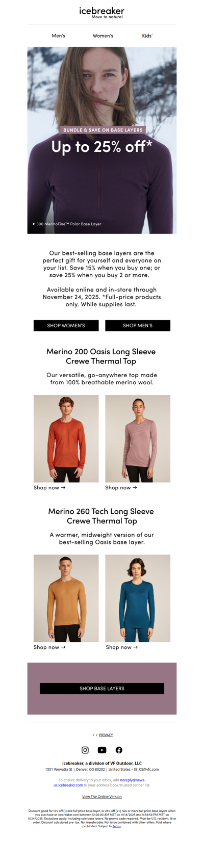 Up to 25% off* our best-selling base layers