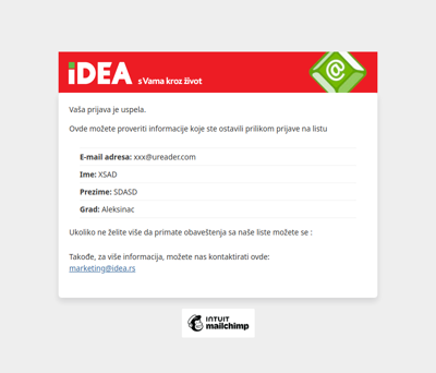 IDEA korporativni newsletter: Uspešno ste se prijavili na listu