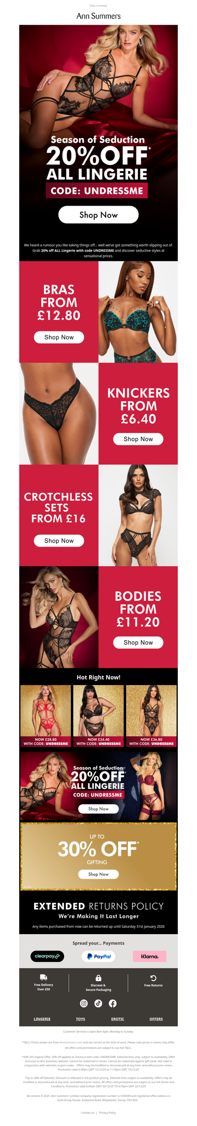 Ready to undress? 20% Off ALL Lingerie NOW LIVE!🔥