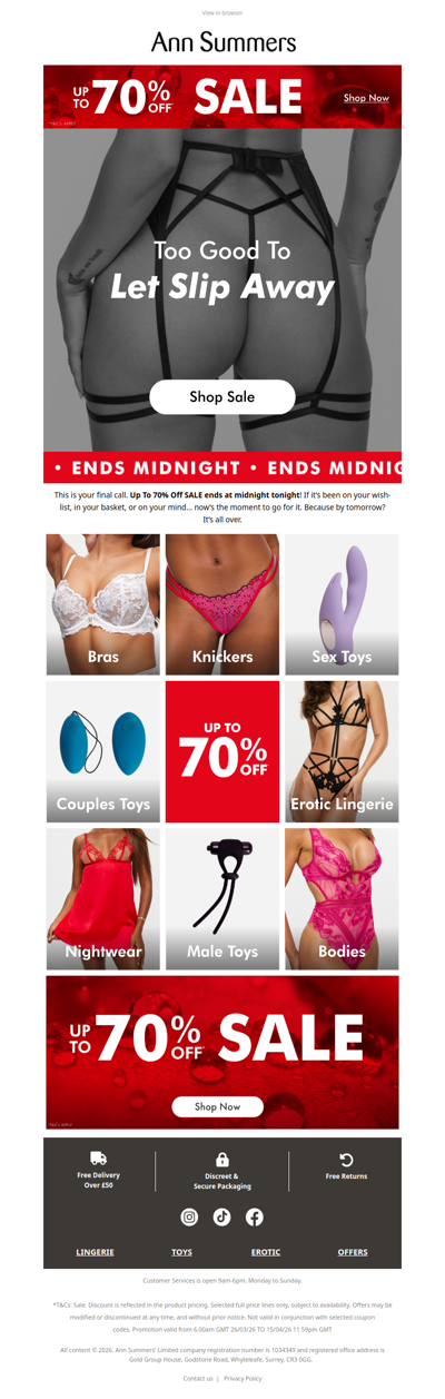 Up To 70% Off SALE ENDS TONIGHT!⏰