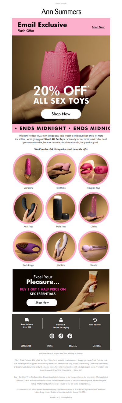 20% OFF ALL SEX TOYS ENDS MIDNIGHT 🚨
