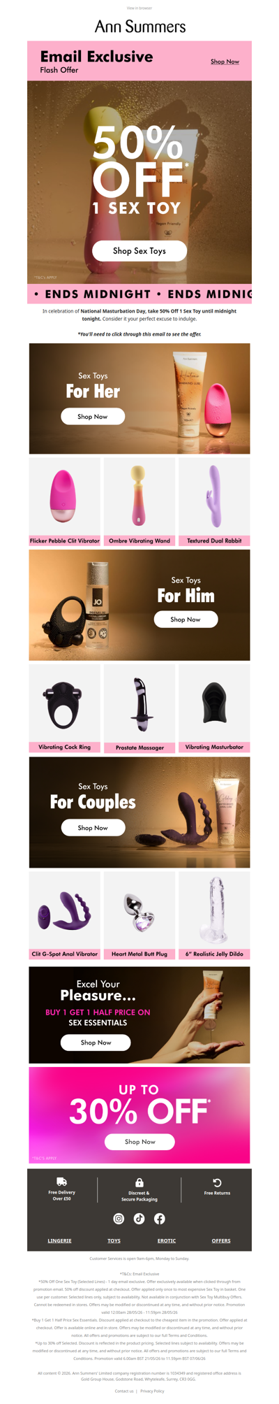50% OFF 1 SEX TOY ENDS MIDNIGHT! 😱