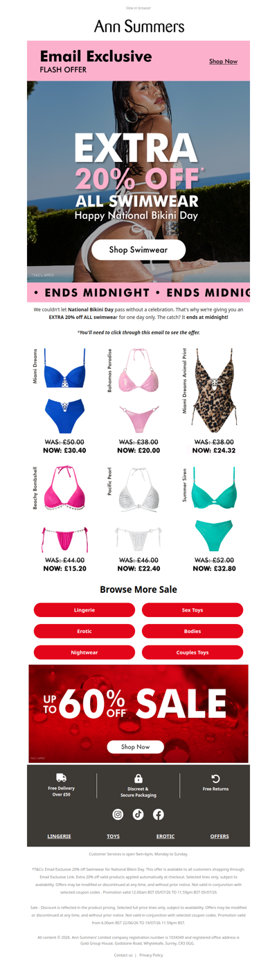 20% Off ALL Swimwear ENDS MIDNIGHT👙