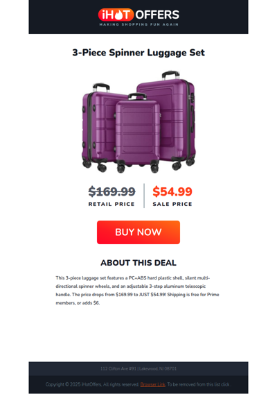 Hardside 3pc Spinner Luggage Set - $54