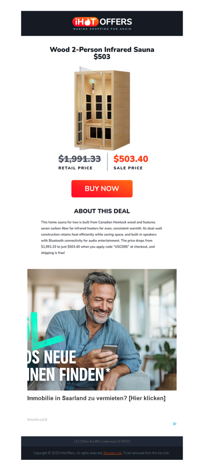 Wood 2-Person Infrared Sauna - $503