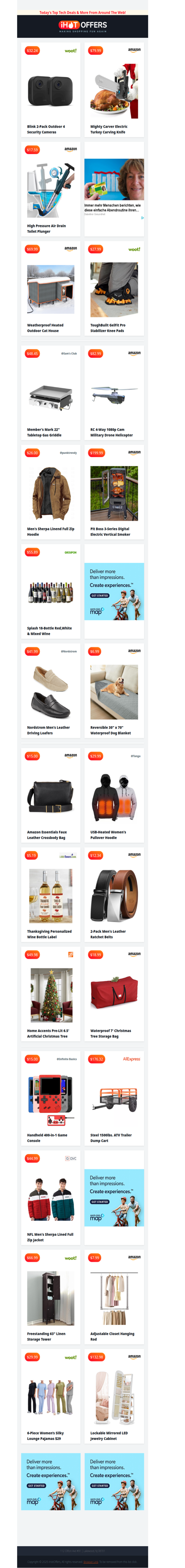 2 Blink Outdoor Cameras $32 • Turkey Chainsaw $79 • Gas Griddle $48 • Air Plunger $17 • NFL Jacket $44 • Heated Cat House $69 • ATV Dump Trailer $176