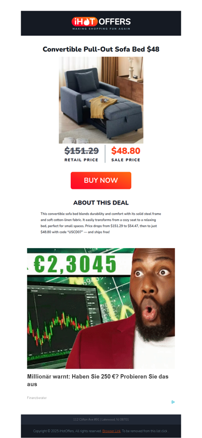 Convertible Pull-Out Sofa Bed - $48