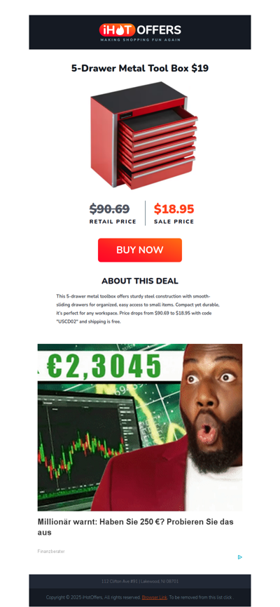 🛠️ Metal 5-Drawer Tool Box - $19