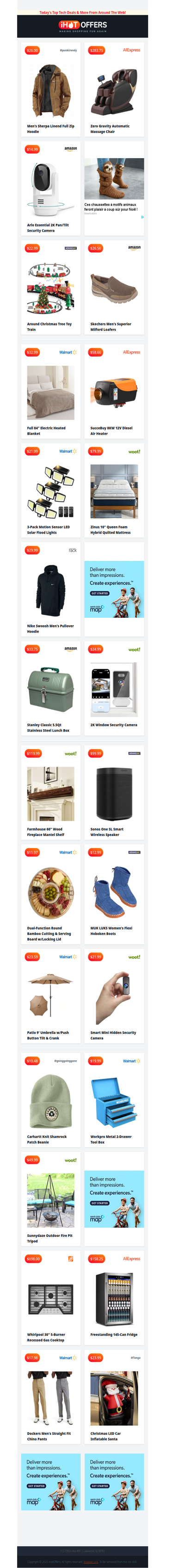 Sherpa Zip Hoodie $26 • Massage Chair $283 • Xmas-Tree Train $22 • Metal Tool Box $20 • Skechers Loafers $26 • Carhartt Beanie $10 • 145-Can Fridge $158