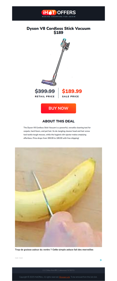 Dyson V8 Cordless Stick Vacuum - $189