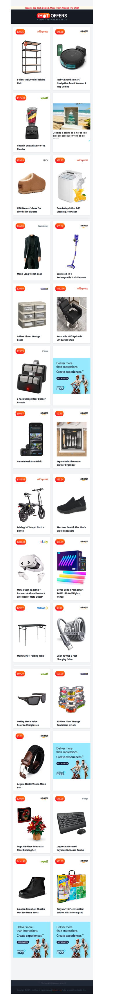 Steel Shelving $30 • iRobot Vacuum $46 • Trench Coat $26 • Vitamix Blender $175 • UGG Fur Slippers $59 • 2 Garage Remotes $14 • Oakley Shades $69