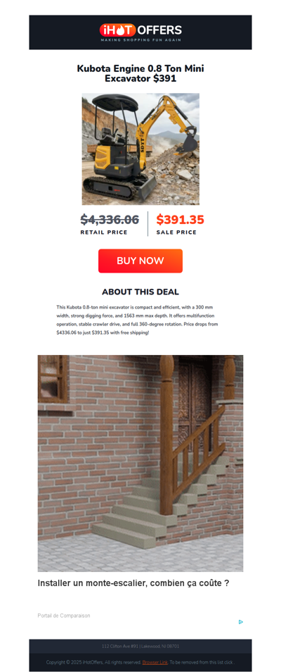 Mini Excavator w/Kubota Engine - $391