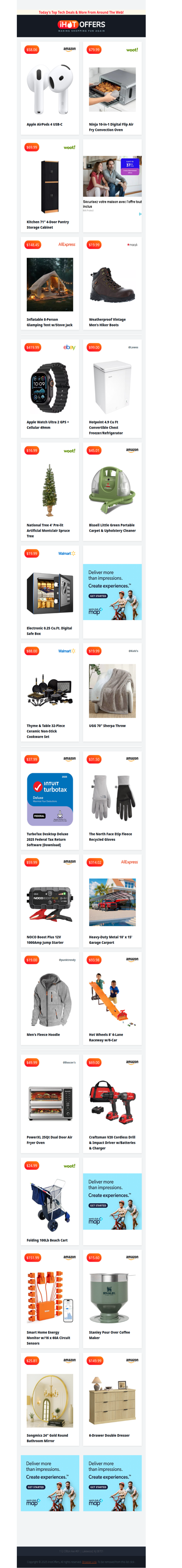 Ninja Flip Oven $79 • AirPods 4 $58 • 4-Door Cabinet $69 • Glamping Tent $148 • 4' Pre-lit Tree $17 • Apple Watch Ultra 2 $419 • Hanes Long Tee $6