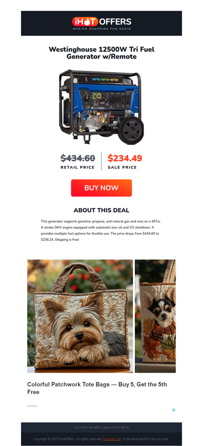 Westinghouse 12Kw Generator - $234