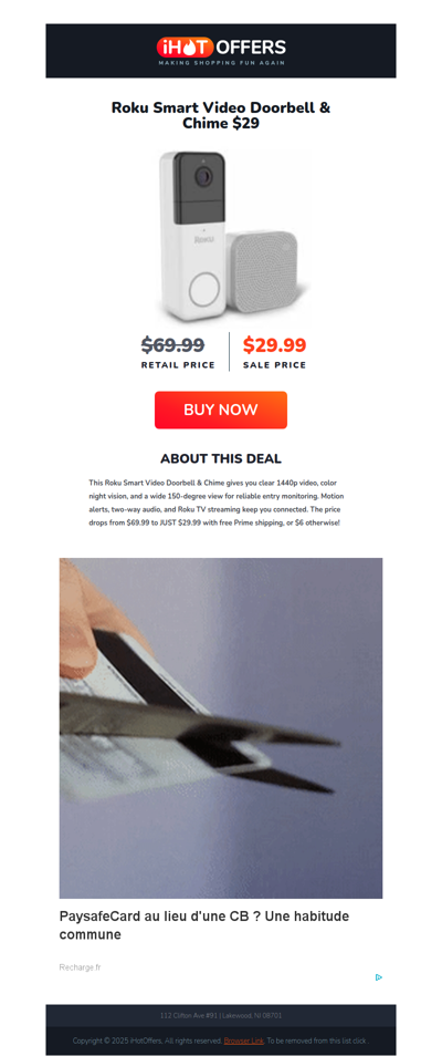 Roku Video Doorbell & Chime - $29