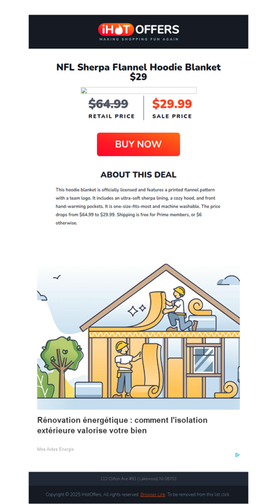 NFL Sherpa Hoodie Blanket - $29