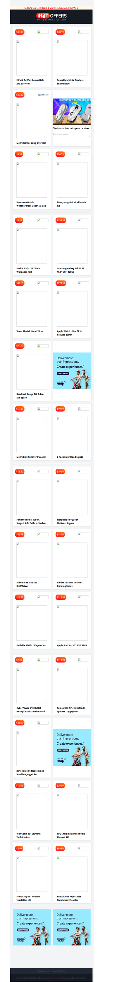 2 DeWalt Batteries $39 • Cordless Snow Shovel $78 • Long Overcoat $29 • Workbench Kit $24 • Utility Wagon $15 • Apple Watch Ultra $279 • Galaxy Tab 11” $159