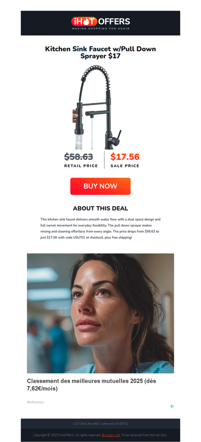 Kitchen Pull Down Faucet - $17