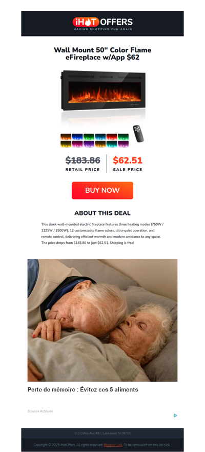 Wall Mount Color eFireplace w/App - $62