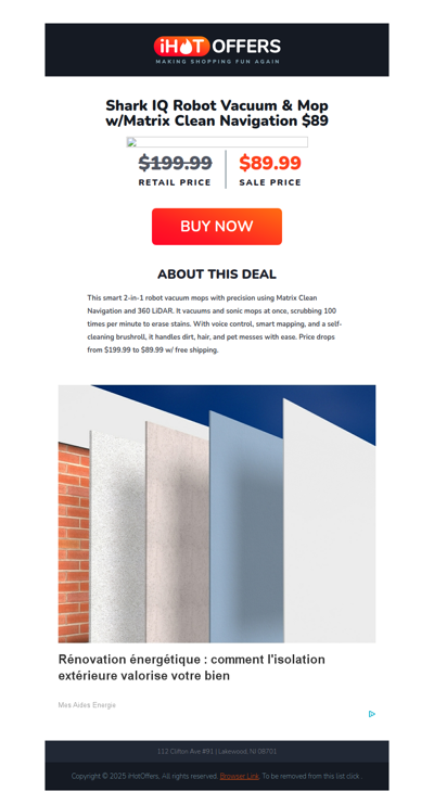 Shark IQ Robot Vacuum & Mop - $89