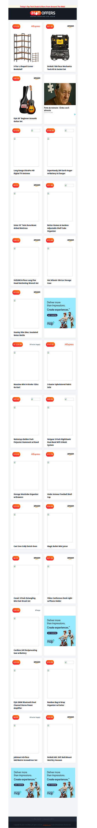 DeWalt Mechanic Set $61 • Corner Bookshelf $74 • Digital TV Antenna $15 • Cordless Auger $100 • Air Mattress $9 • Bluetooth Amplifier $29 • 100 Hot Wheels $12
