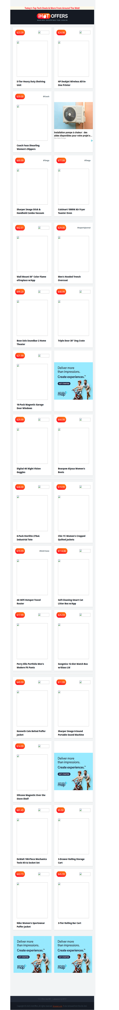 Shelving Unit $23 • HP Printer $24 • Coach Slippers $39 • Cuisinart Oven $77 • Wall eFireplace $62 • Trench Overcoat $29 • Bose Soundbar $99