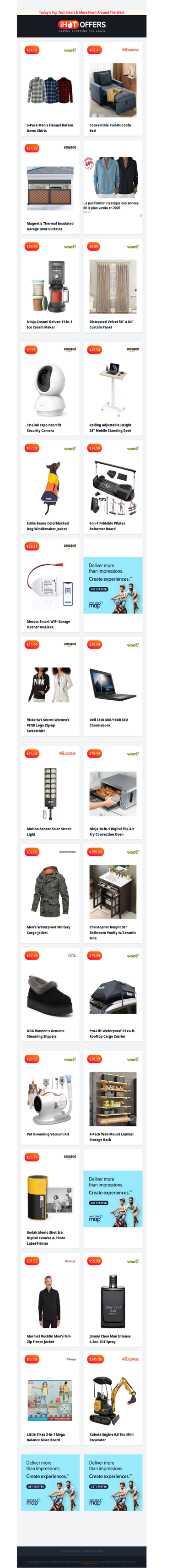 Sofa Bed $62 • 3 Flannel Shirts $24 • Ninja Ice Cream $99 • Pilates Board $34 • Thermal Garage Curtains $74 • Dell Chromebook $39 • Men's Jacket $32