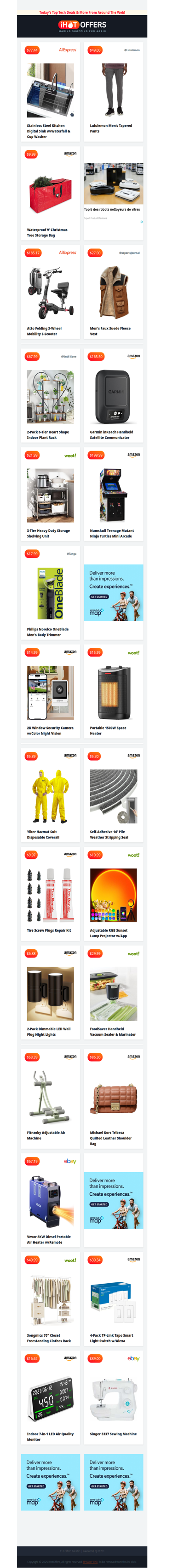 Digital Kitchen Sink $77 • Xmas Tree Bag $10 • Heart Plant Rack $67 • Mobility E-Scooter $185 • 70