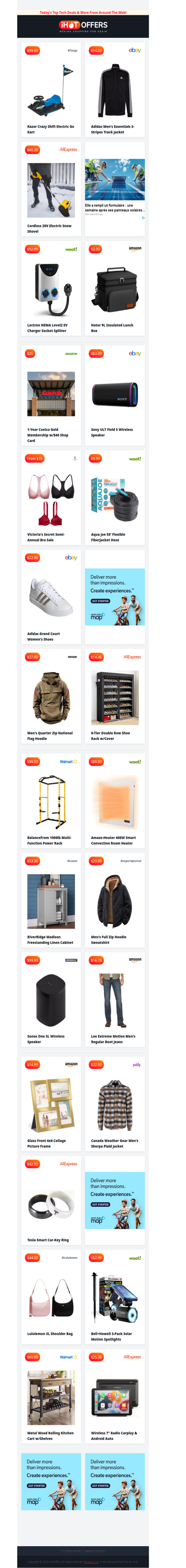 Adidas Jacket $14 | Razor Go Kart $99 | Cordless Snow Shovel $60 | Lunch Box Cooler $4 | EV Charger Splitter $92 | Sony Speaker $83 | Power Rack $99