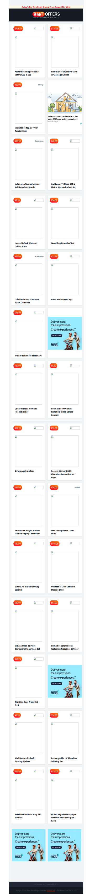 Inversion Table $119 • Lululemon Beanie $19 • Power Sectional Sofa $708 • Instant Pot Oven $89 • Dog Kennel Bed $34 • Fragrance Diffuser $57